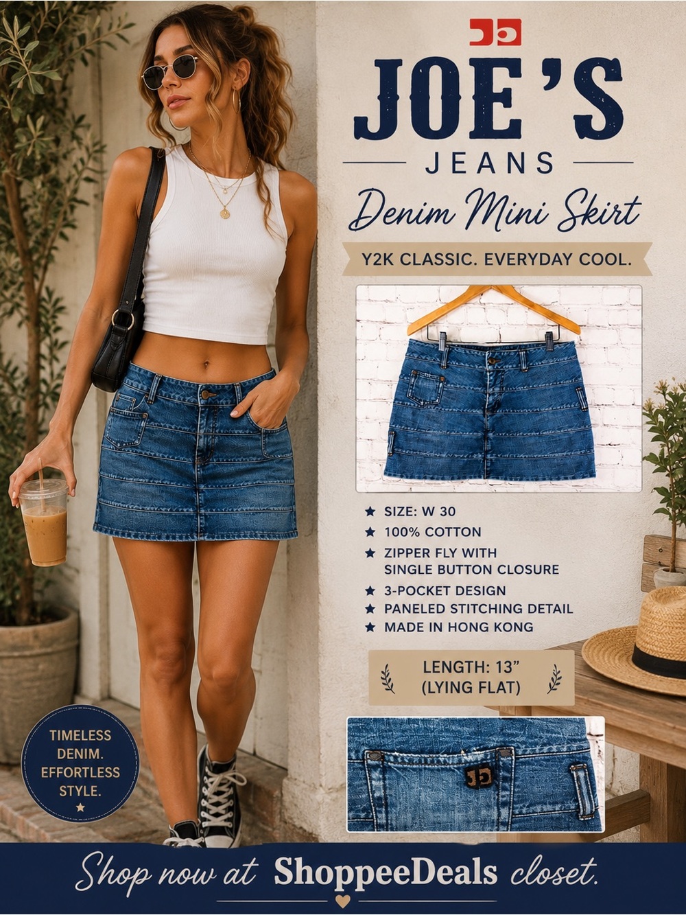 Joe’s Jeans Denim Mini Skirt – Y2K Low Rise Cotton Jean Skirt